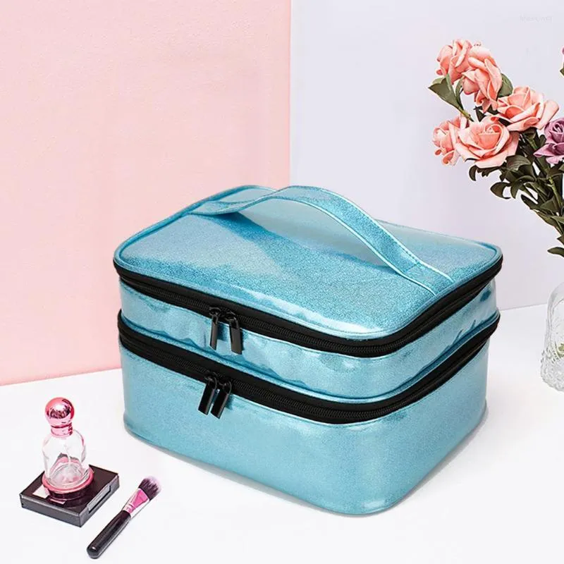 Nail Art Kits Cosmetics Storage Bag Portable With Double-Layer 30-Cell Flexible Bottle Separator Polish Accessories 2023