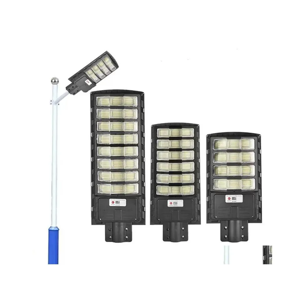 Integrazione lampione solare 400W 600W 800W Lampada da esterno a led con telecomando Sensore di movimento impermeabile Ip65 6500K Luce diurna Floo Dh4Yu