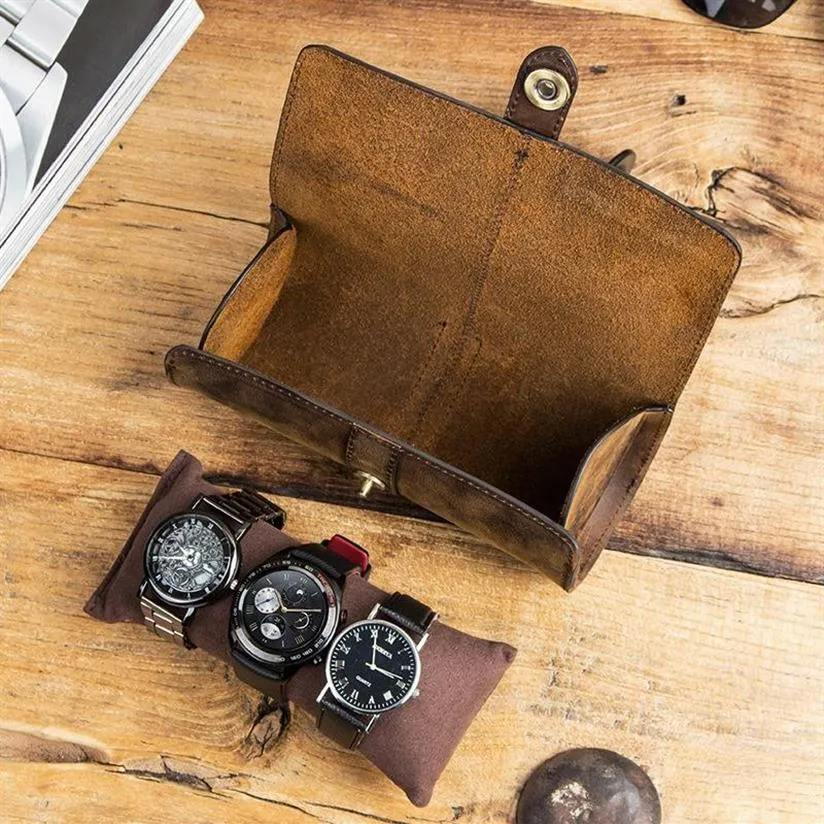 Luxury 3 Slot Leather Watch Box Travel Case Wrist Roll Jewelry Storage Collector Organizer Kit237b