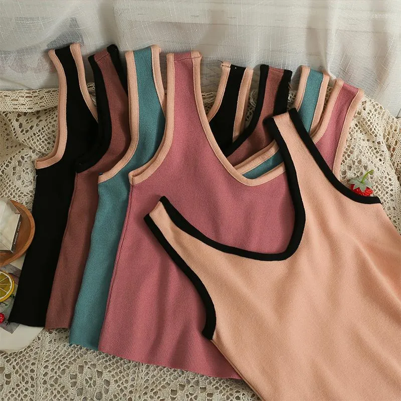 Damen-Tanks, koreanische Mode, Basic-Tanktops, ärmellos, dick, Colorblock, gespleißt, Femme Croset, Crop-Tops, Frau, gestreifte Unterhemden mit V-Ausschnitt