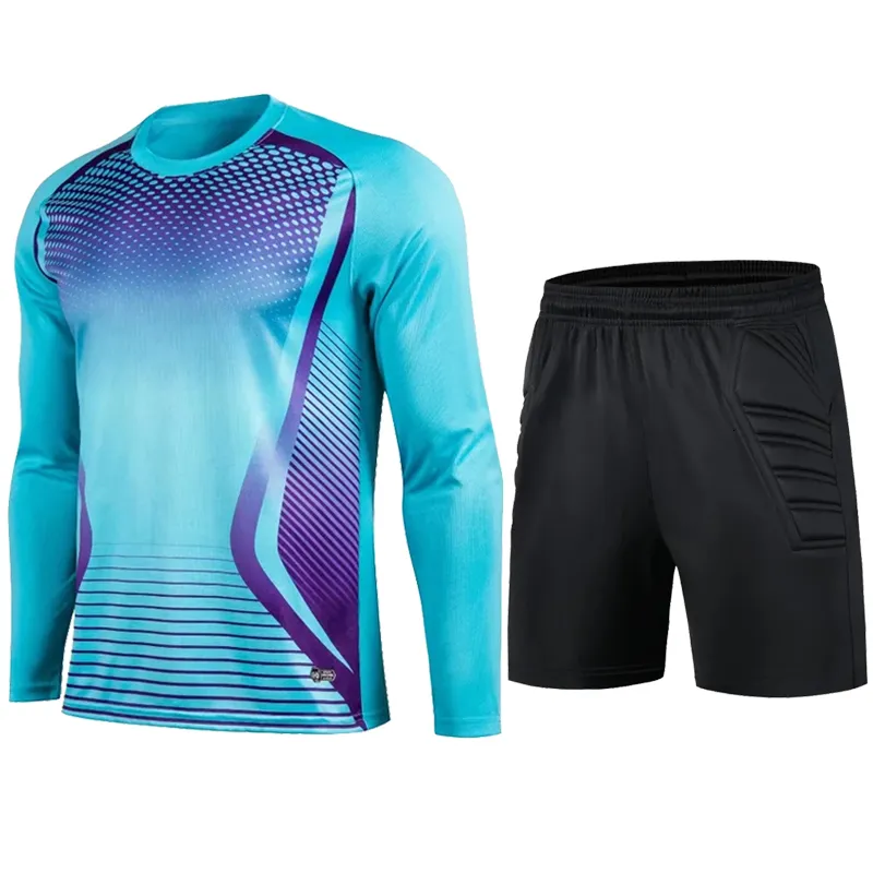 Conjuntos de corrida masculino acolchoado personalizado camisa e shorts de futebol goleiro jovem camisa e calça uniforme feminino adulto kit goleiro 230206