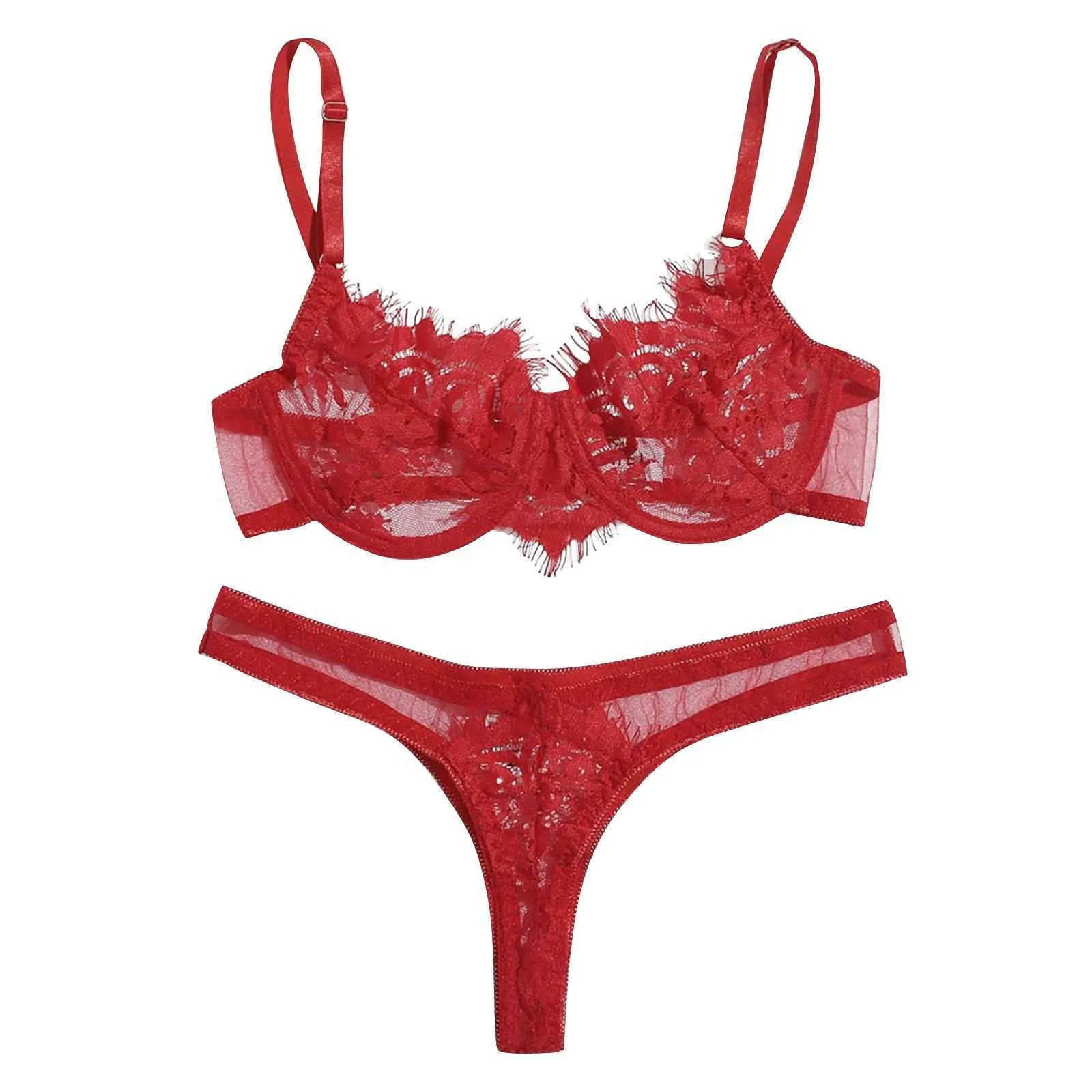 Set sexy Lingerie Intimo donna Reggiseno in pizzo rosso Sex Lady Bralette Reggiseno e mutandine Mutandine Babydoll Natale Y2302