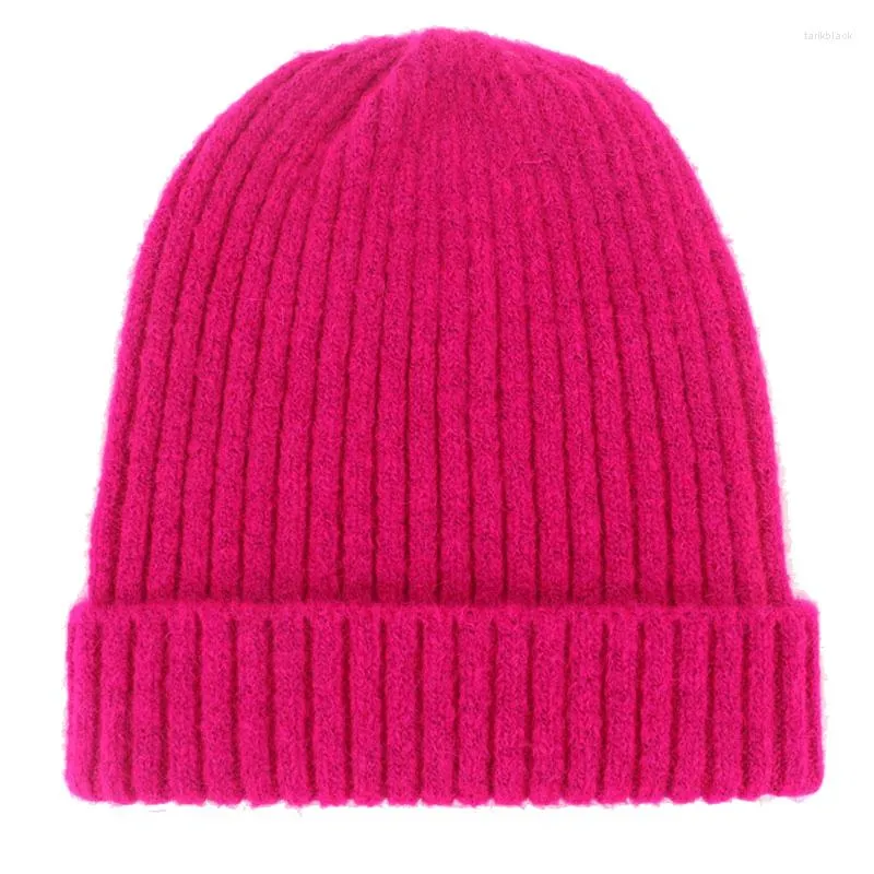 Berets Unisex Wollmischung Gestreifte Strickmütze für Damen Herren Winter Warme Skimütze Grau Marineblau Khaki Schwarz Fuchsia Blau Dunkelgelb Rot