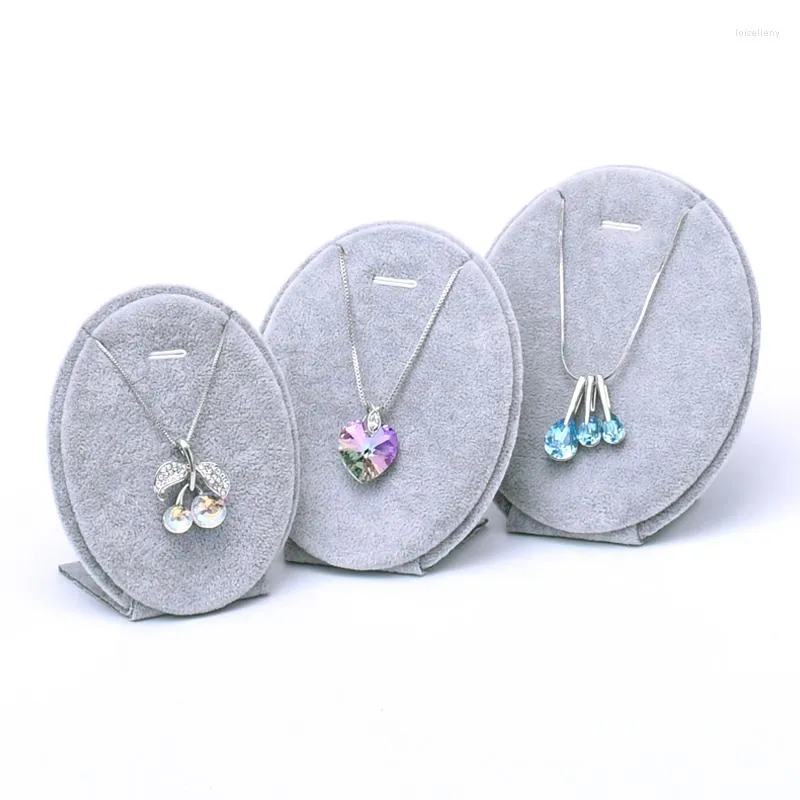 Sacchetti per gioielli 3 pezzi Espositore con pendente in velluto grigio Supporto per collana a forma di uovo Busto per gioielli