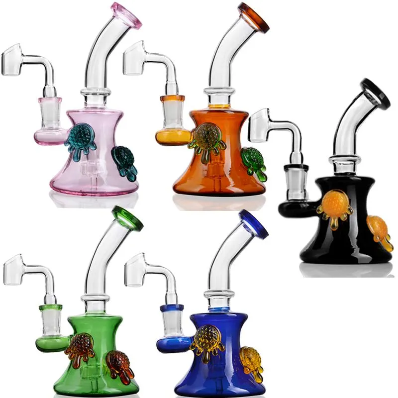 Small Recycler Beaker Bong 14mm Joint Banger Dab Rigs Glass Water Tube Glass Water Bongs Bent Neck Glass Bong