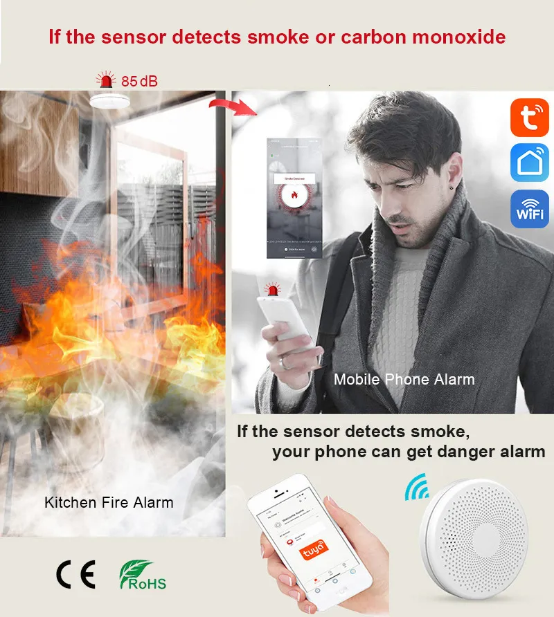 Detector de Humo y Monóxido de Carbono Wi-Fi. Alarma de Incendios
