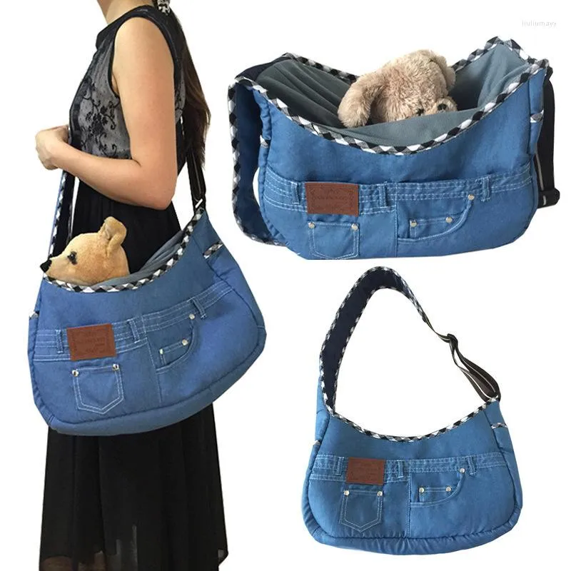 Hundbilsäte täcker husdjur utflykt crossbody axel denim väska messenger sling ryggsäck för små hundkatter tillbehör