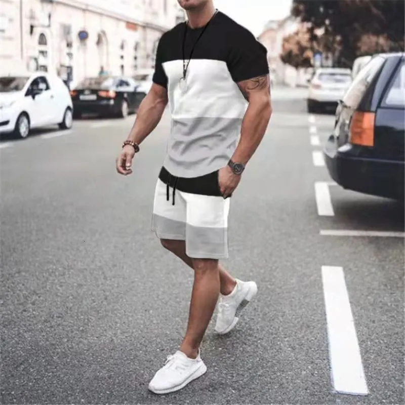 Herrspårar Summer Fashion Tshirts Set för män överdimensionerade 3D -tryckta enkla spårdräkt jogging sport andas outfit vintage utomhusdräkt 230206