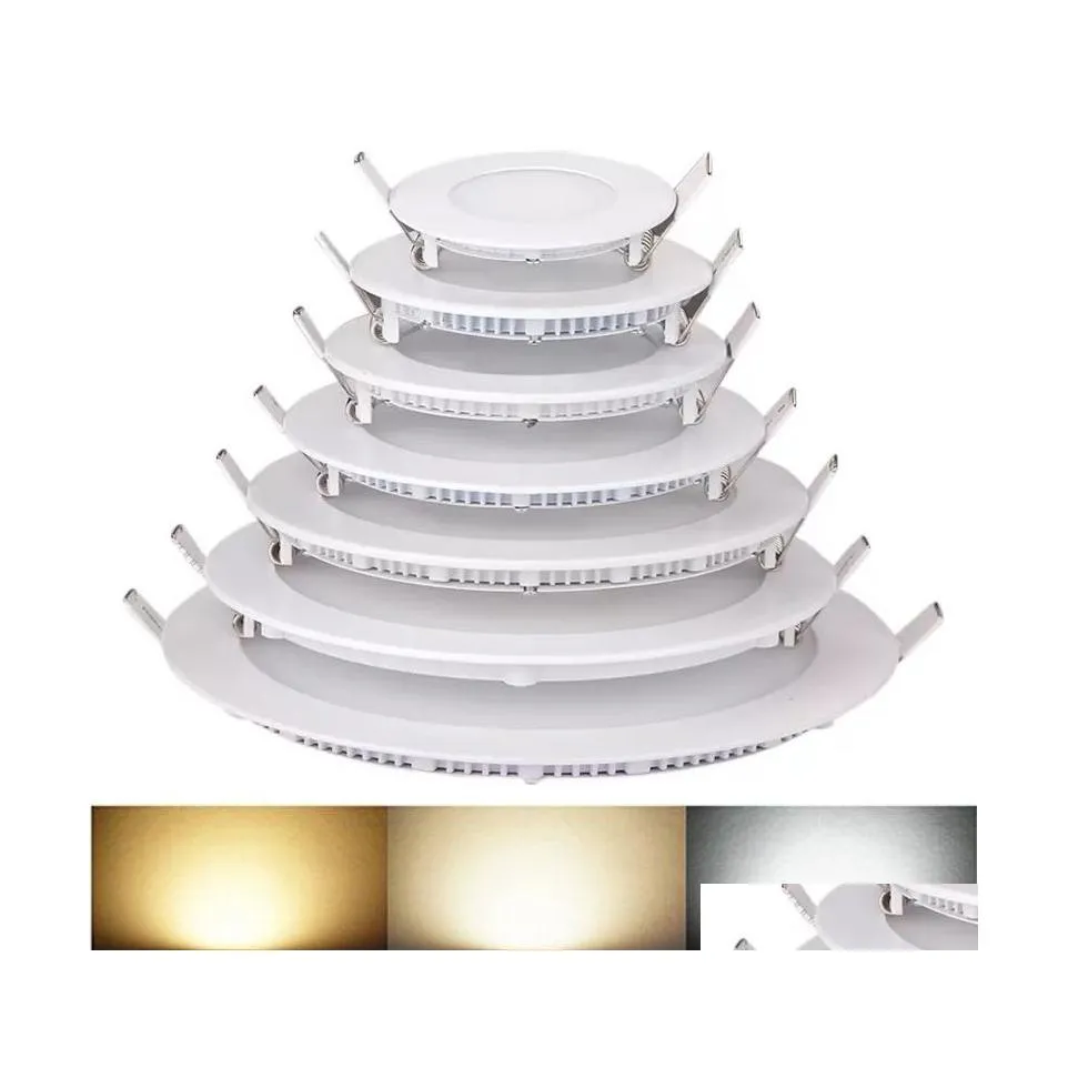 Downlights Led Recessed Lamp Dimmable 4W 6W 9W 12W 15W 18W 21W Warm/Natural/Cool White Superthin Panel Light Drives Drop Delivery Li Dhyen