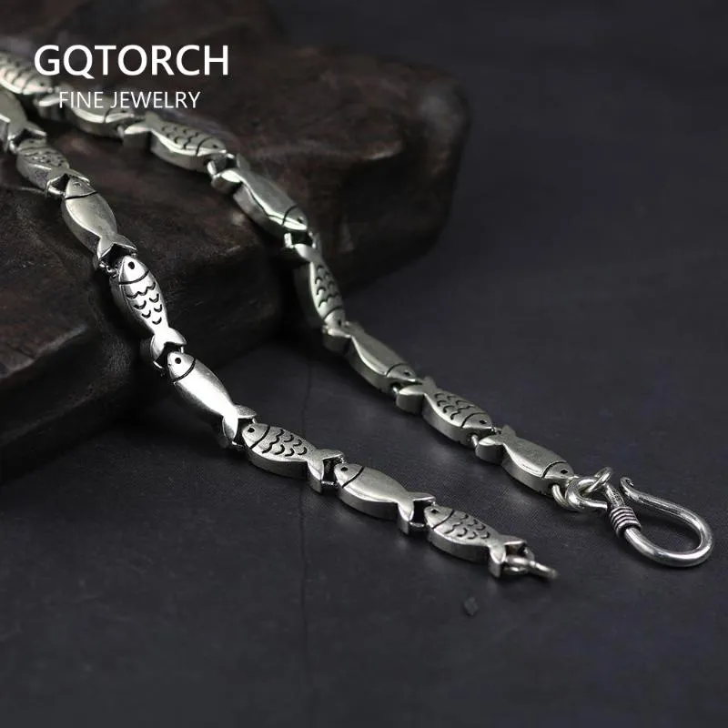 Chains Vintage Genuine 925 Sterling Silver Swimming Fish Necklace For Men And Women Sweater Chain Necklaces Unique Jewelry