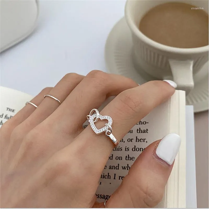 Rings de cluster Real S925 Sterling Silver Crystal Heart for Women Birthday Presente Acessórios para Presentes Elegantes 925 Jóias 2023