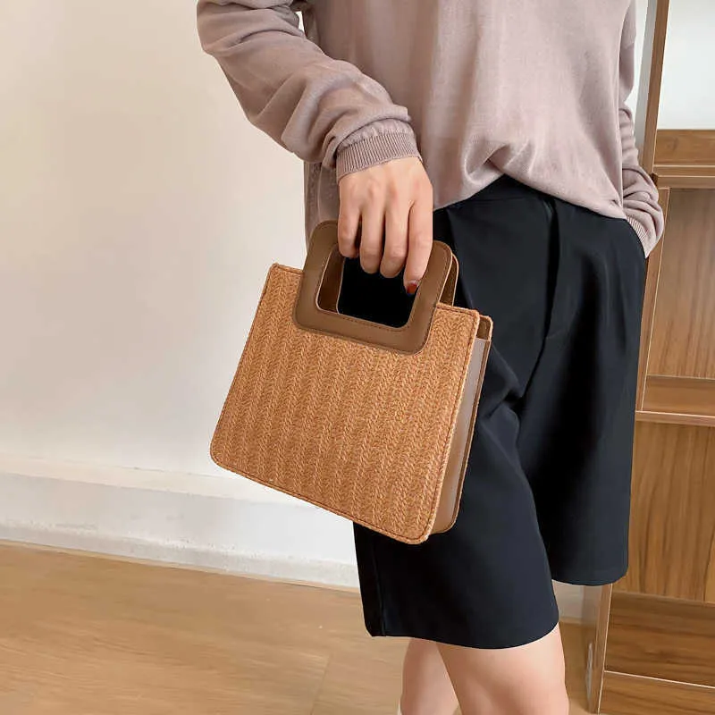 Дизайн сумки женская летняя новая мода женская сумка Color Contrast простая повседневная тканая сумочка