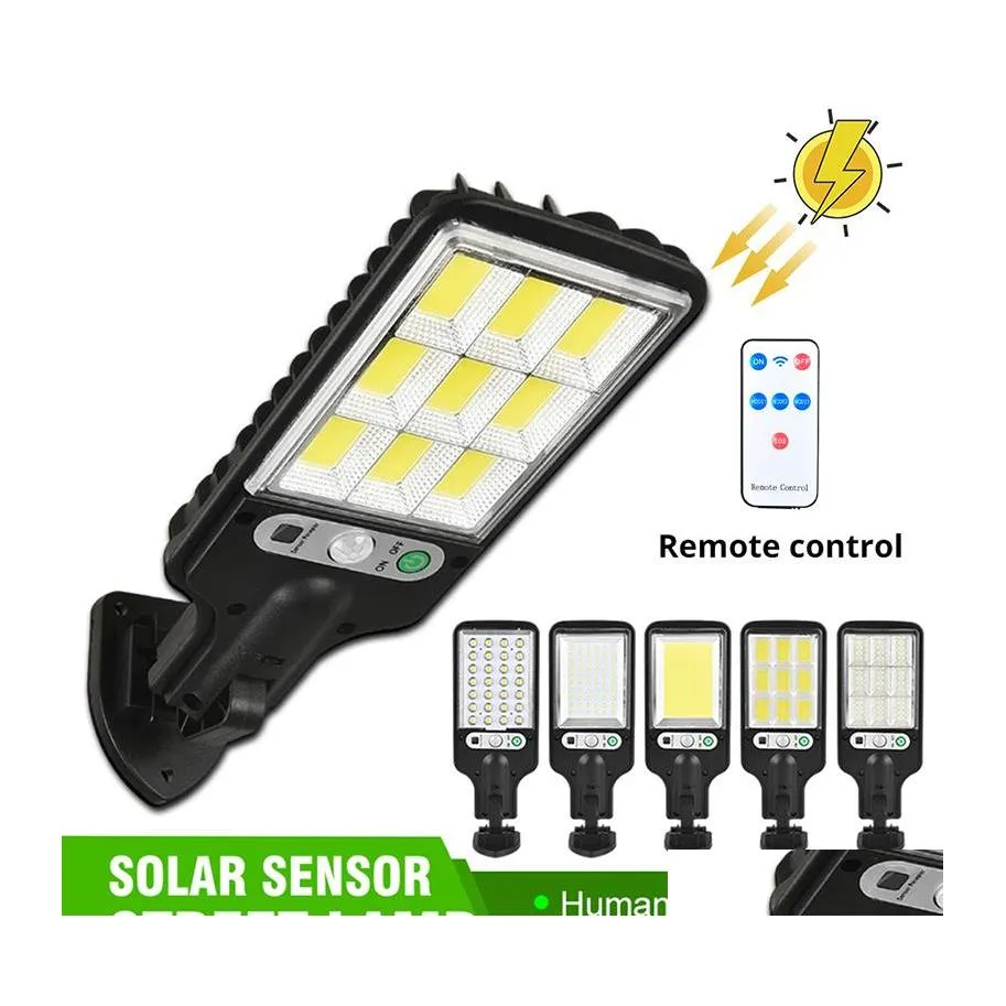 Solar Street Light Outdoor Cob Led Wall Lamps With 3 Mode Human Body Induction Waterproof Material For Garden Terrace Drop Delivery Dhdvp
