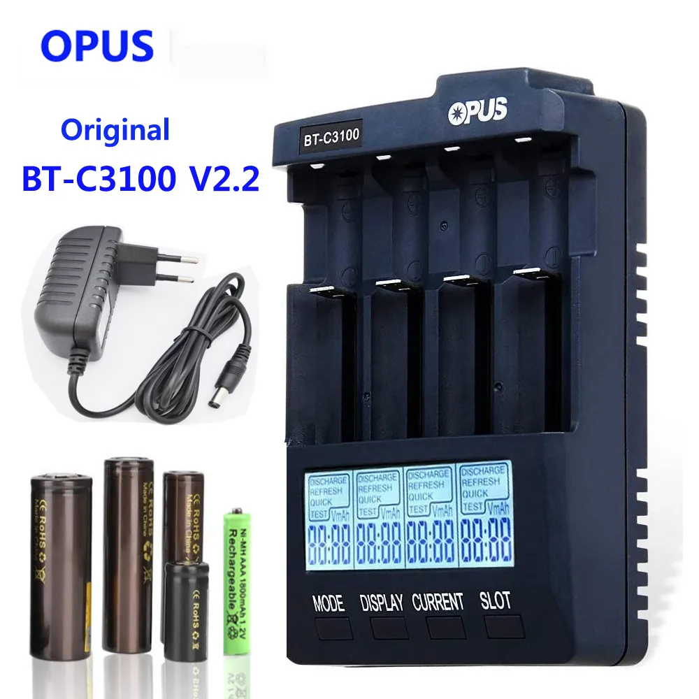 Chargeurs de téléphones portables OPUS BT-C3100 V2.2 LCD Chargeur de batterie intelligent pour Li-ion NiCd NiMH AA AAA 10440 14500 18650 21700 LiFePO4 Batteries rechargeables 230206