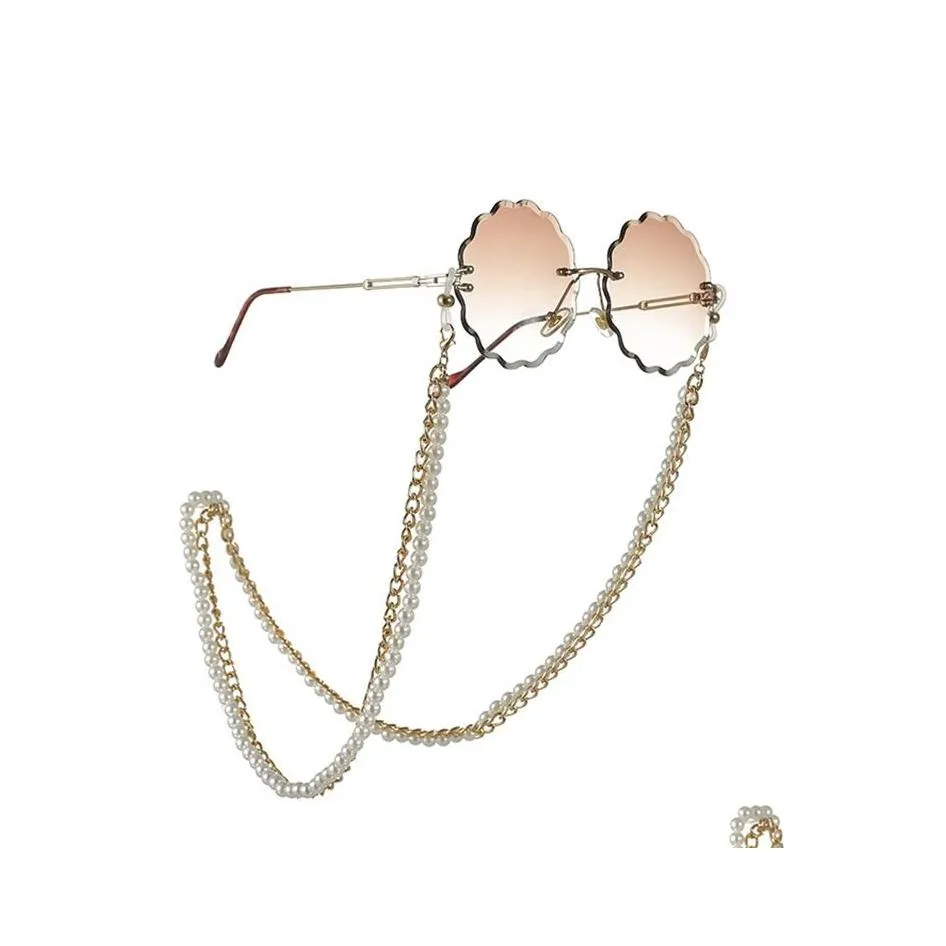 Eyeglasses Chains Chain Two Layers White Plastic Beaded Metal Gold Color Plated Sile Loops Sunglass Accessory Souvenir Shop Good 866 Dhzmr