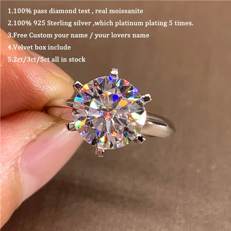 Anneaux de mariage 5 Carats véritable bague de fiançailles femmes 18K plaqué or blanc laboratoire diamant bague en argent Sterling anneaux de mariage bijoux 230206