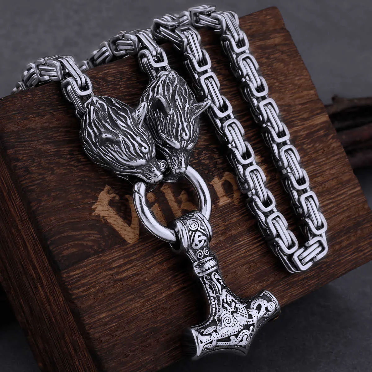 Подвесные ожерелья мужская нержавеющая сталь викинга викинга кельтский волк амулета Thor's Hammer Set Set Retro Trend Jewelry Accessory Gift G230206