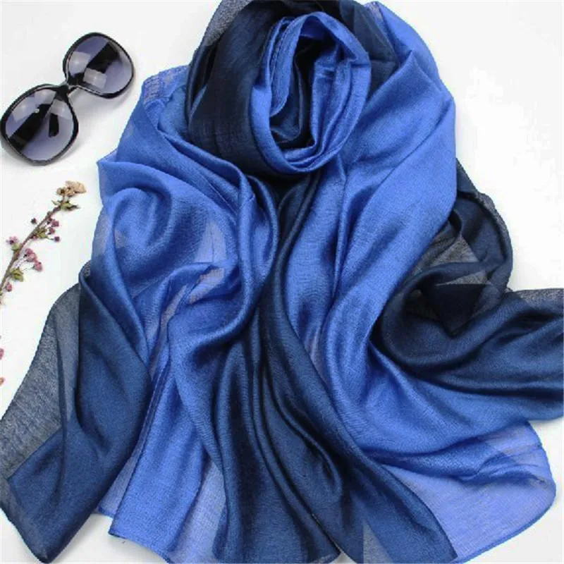 Szaliki LAMAXAPA 2023 Moda Summer/Autumn Solid Gradient Kobiety/Lady Real Silk Scarf cienkie szale i owinąć długą kobietę echarpe