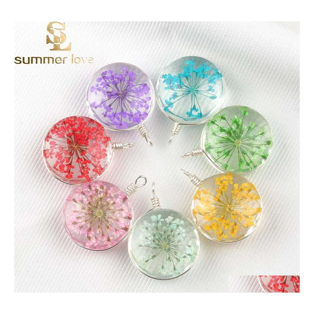 Charms Mticolor Dried Flower Glass Pendant Charm For Women Diy Handmade Ball Necklace Earring Bracelet Jewelry Wholesale Drop Delive Dhp7M