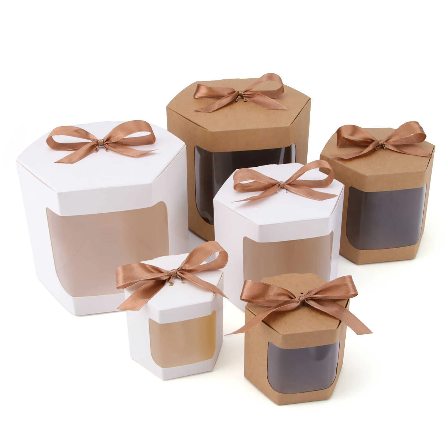 Gift Wrap carton creative Hexagon candy window opening kraft paper packaging gift box supports customization 0207