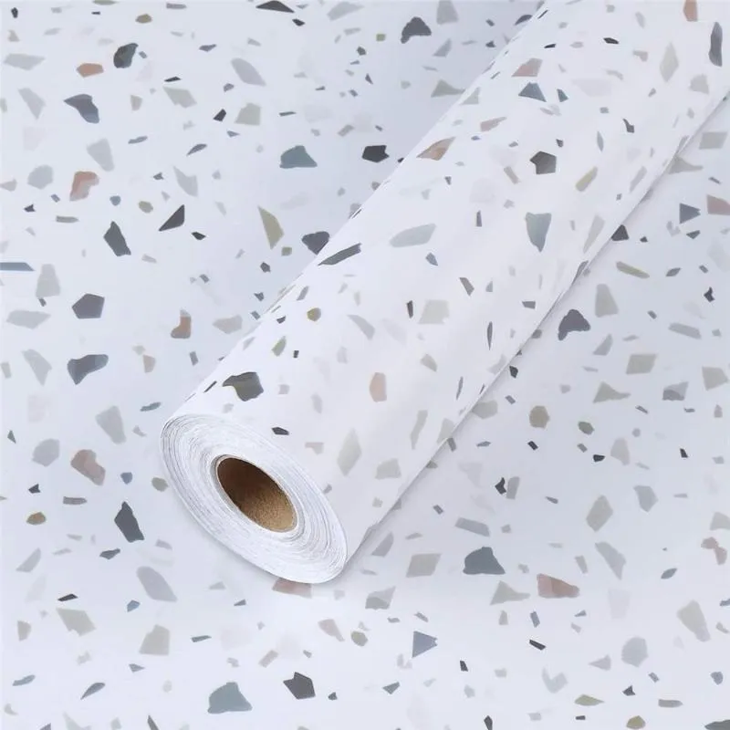 Wallpapers Thickening Marble Terrazzo Wallpaper Glossy Sticker PVC Self Adhesive Waterproof Furniture Kitchen Cabinet Retread Stickers