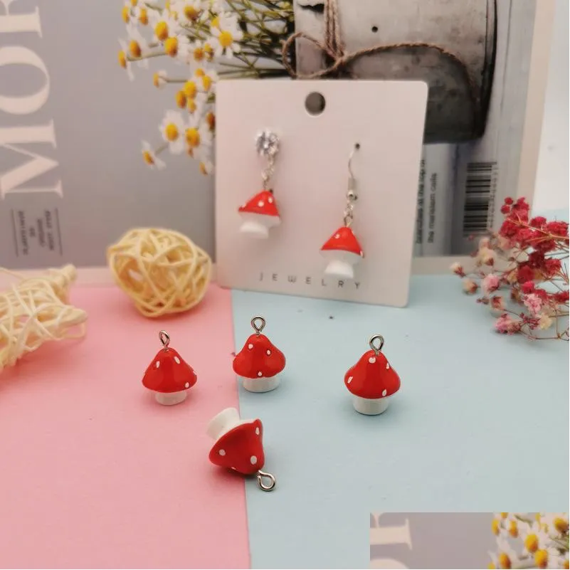 Charms 20Pcs/Set Resin Mushrooms Pendant Jewelry Findings Diy Handmade Hanging Decoration Making Accessories Drop Delivery Components Dh6Kc