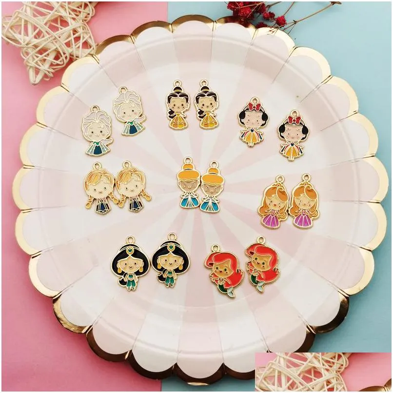 Charms 10Pcs Cartoon Princess Girls Enamel Oil Drop Metal Pendants Diy Necklace Earring Bracelet Jewelry Accessories Delivery Findin Dhnk1