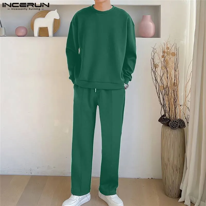Men's Tracksuits 2023 Sets Solid Streetwear O neck Long Sleeve T Shirt Drawstring Pants 2PCS Korean Style Casual Suits INCERUN S 5XL 230206