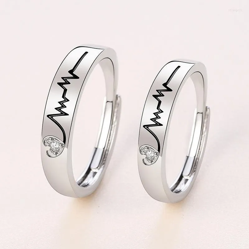 Eheringe 1 Paar 925 Sterling Silber Paar für Frauen Männer Romantische verstellbare Ring Set Bague Femme LoversWedding Rita22