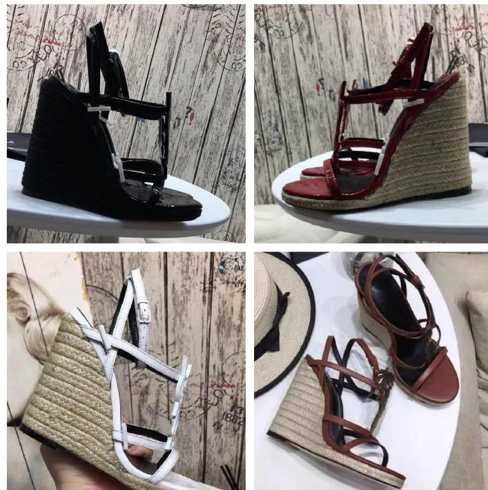 Lyxdesigner TRIBUTE Slät läder klack sandaler halm sandaler dam sandaler flätade Höga klackar sexig gladiator sandal ankel rem Pumps Party bröllop 34-43