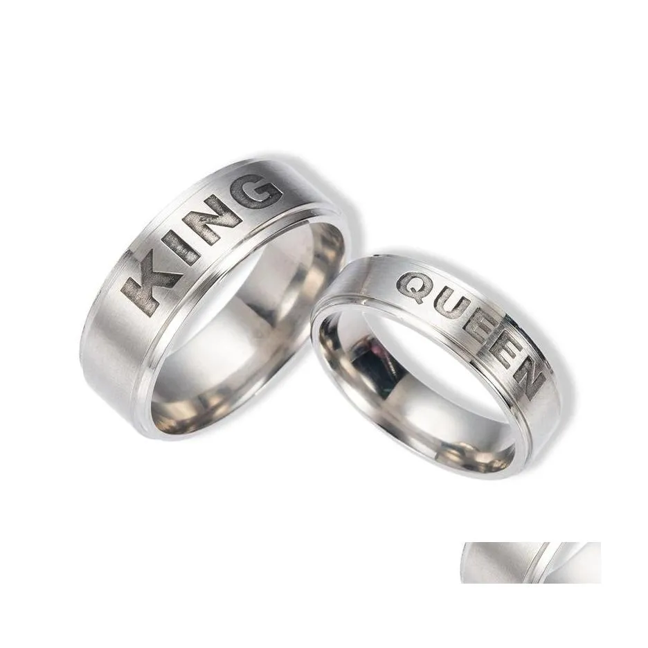 Band Rings Stainless Steel Jewelry Letters King Queen Ring Titanium Crown Couple Finger Drop Delivery Dhaku
