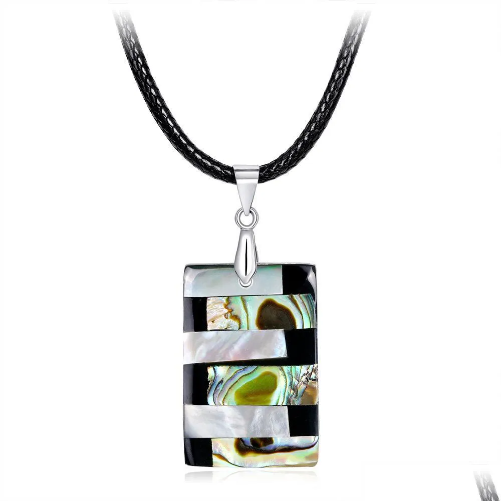 Pendentif Colliers En Gros À La Mode Colorf Rectangar Collier Avec Coquille D'ormeau Broyée Style Européen Et Américain Dro Dhgarden Dh6U3