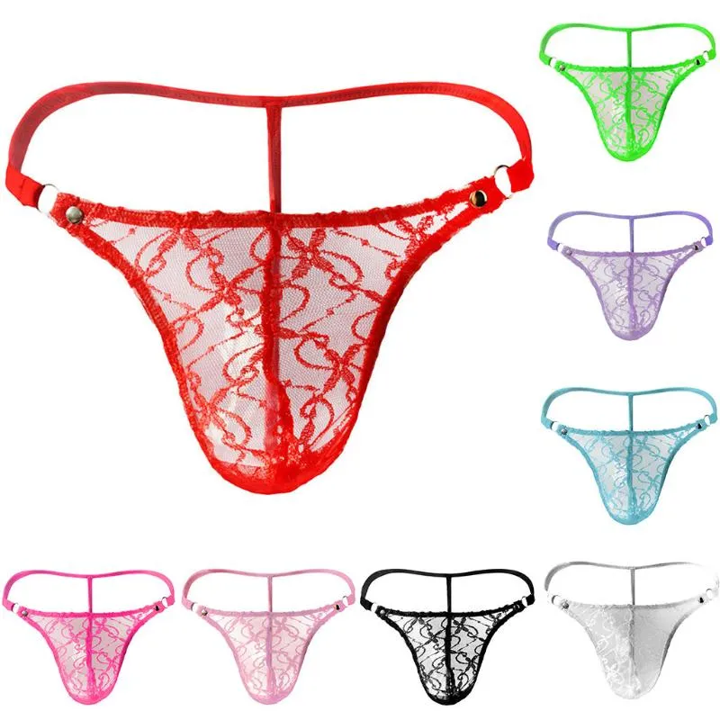 Underpants Men's Underwear Sexy Transparent G-string Thong Briefs Mesh Breathable Panties Perspective Male Bikini 1pc Lace