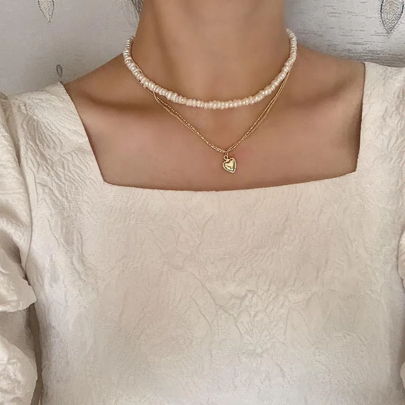 Pendant Necklaces WIFE Multilayer Round Pearl Chain Heart For Women Vintage Gold Chains Necklace 2023 Trend Fashion JewelryPendant Godl22