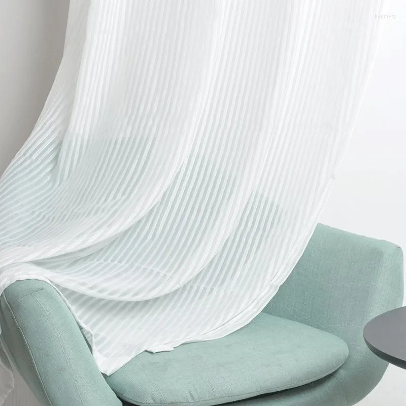 Personnalisation de rideau rideaux de tulle à rayures modernes pour salon salle à manger chambre simple blanc fini