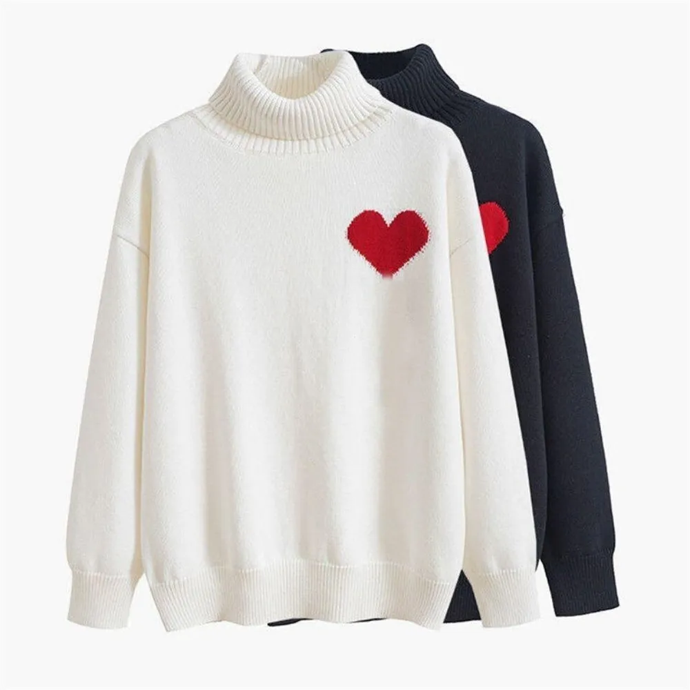 Suéter de designer amor coração coração uma mulher amantes cardigan knit colar de gola alta letra feminina suéteres de manga longa pullover de roupas