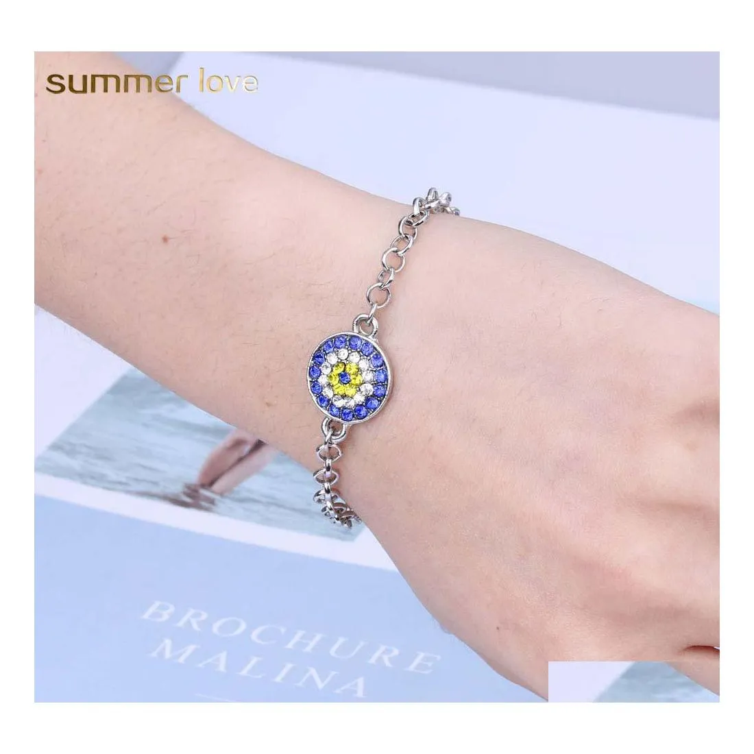 Lien chaîne mode taille réglable ronde cristal fleur bracelets pour femmes jeunes filles argent plaqué bracelet élégant bijoux goutte Dh4Q9