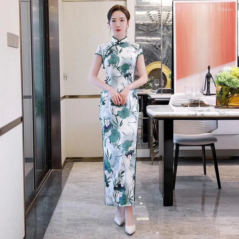 Abbigliamento etnico Plus Size 4XL Elegante lungo Qipao delle donne cinesi Stampato Lady Silm Dress Orientale femminile Cheongsam Sexy