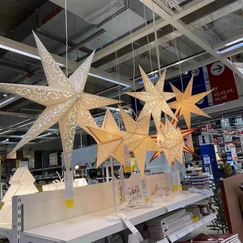 その他のイベントパーティー用品45cm中空折りたたみライトカバークリスマスペーパー飾り星ぶら下げランプシェードランプナイトランタン装飾230206