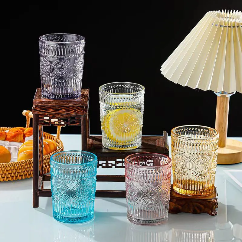 wholesale Vasos para beber vintage Vasos de agua románticos Vaso de vidrio romántico en relieve para bebidas de jugo Cerveza Cóctel 001