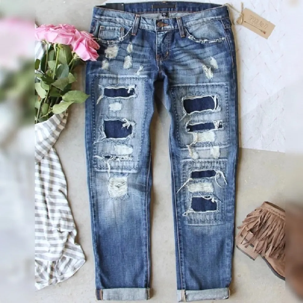 Женские джинсы Голубой ретро высокая талия широкие брюки с легким повседневным одеждой для уличной одежды Дейм парень джинсы 230206
