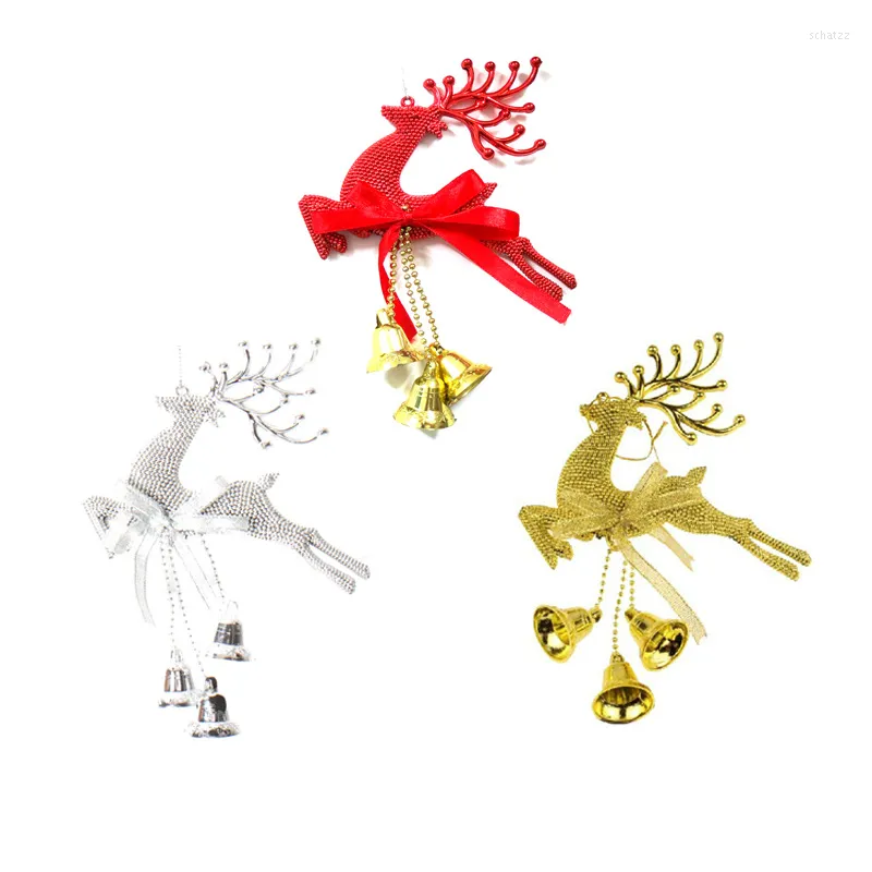 Decoraciones navideñas 1 Uds. Adornos colgantes de Navidad galvanizados, adornos de diseño de campana de reno de ciervo hueco con campanas, fiesta de Festival