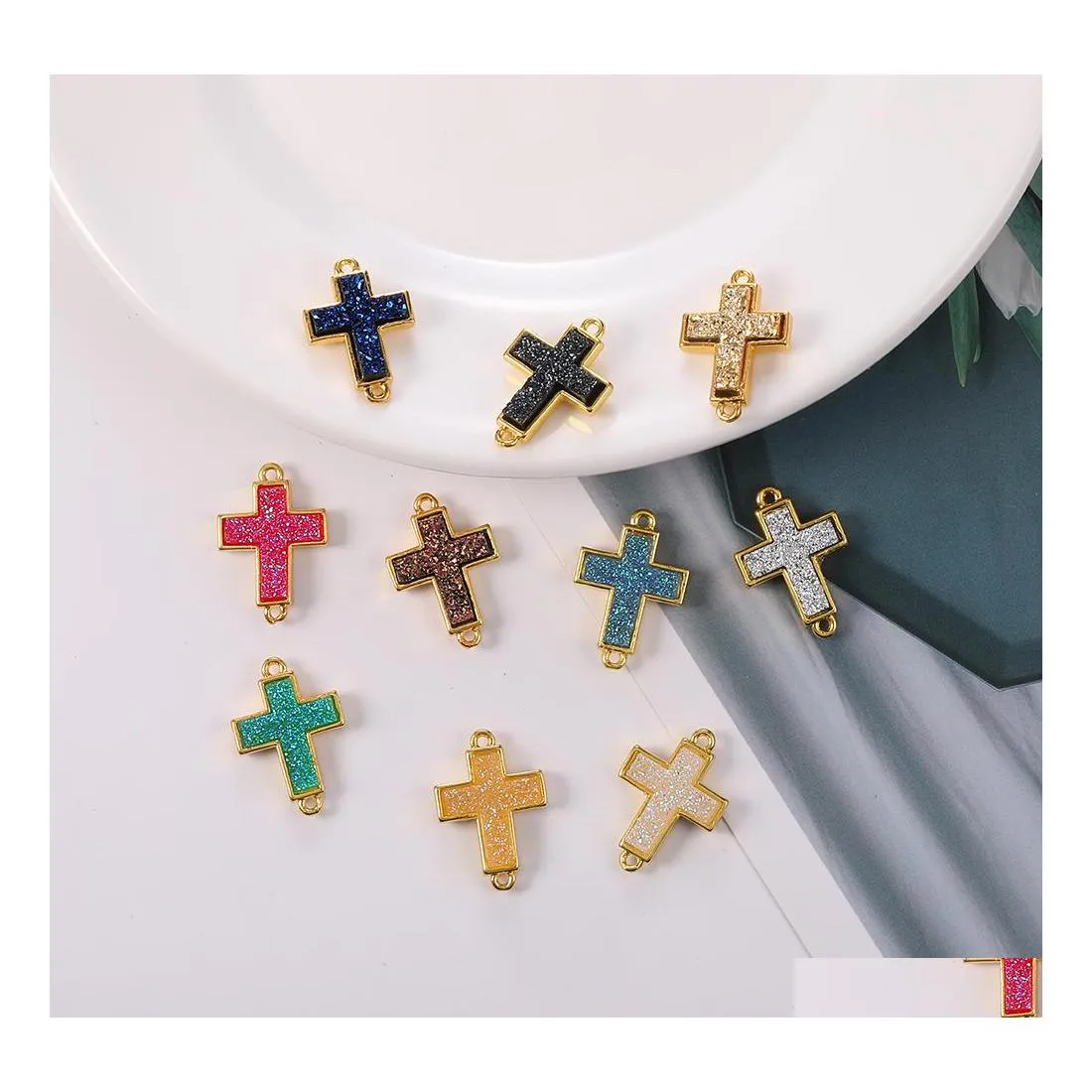 Charms Resin Cross Druzy Stone Pendant voor kettingen Bracelet oorbellen Geometrische natuurlijke goud vrouwen meisjes sieraden drop levering vinden dhvjd