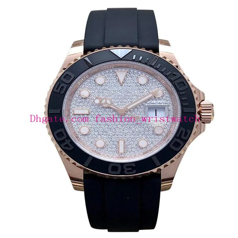 luxury mens watches 116655 40mm diamond dial black rubber strap rose gold steel bezel male wristwatches original box paper242J