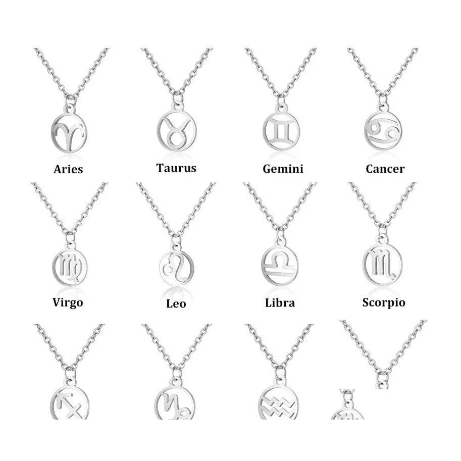 Hanger kettingen roestvrij staal 12 dierenrieme sterrenbeeld voor vrouwen mannen ronde vorm sier kleur trendy lange ketting ketting sieraden dr dhmwh