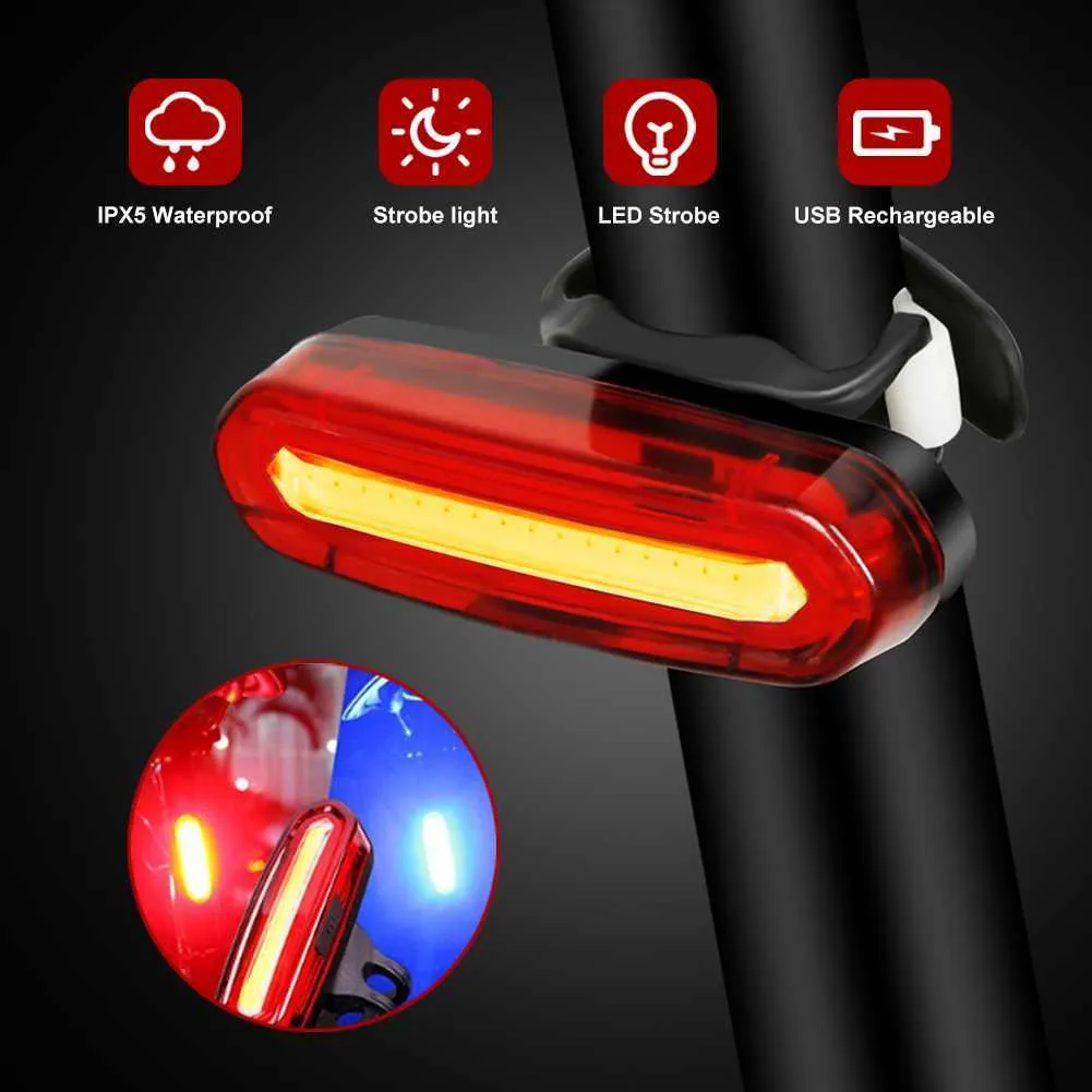 Tail Light MTB Cycling Warning Rear Bicycle Safety Lamp USB Rechargeable Front/Rear Headlight LED Lights for Bike Helmet 0202