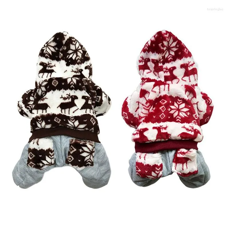 Abbigliamento per cani Abbigliamento invernale per animali Fiocco di neve Alce Cappotto in pile a quattro gambe Addensare caldo e confortevole Felpe con cappuccio Tuta per piccole cose