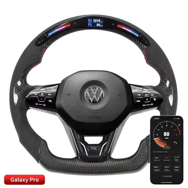 Volant de fibre de carbone d'affichage à LED de voiture compatible pour VW MK8