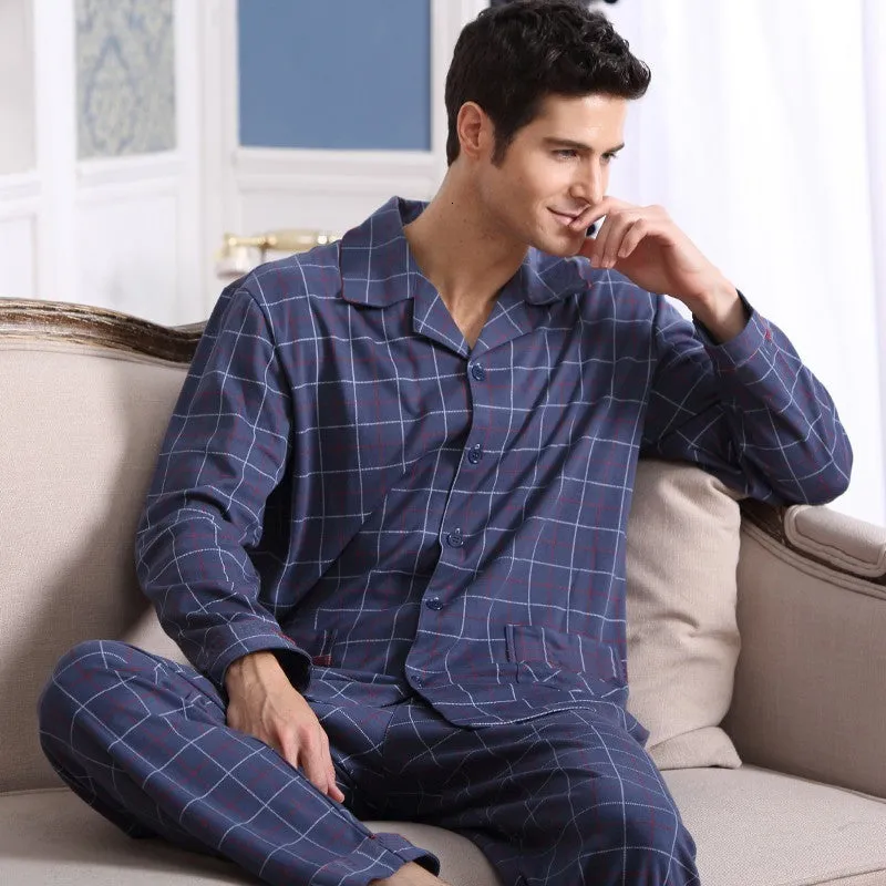 Vêtements de nuit pour hommes Pyjamas pour hommes ensemble vêtements de nuit de salon pyjamas à carreaux à manches longues printemps automne vêtements de détente pour hommes vêtements de maison 230207