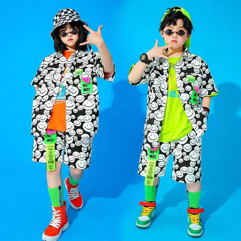 Clothing Sets Kids Boys Girls Streetwear Hip Hop Short Sleeve Shirt Shorts Tracking Children Costumes Stage